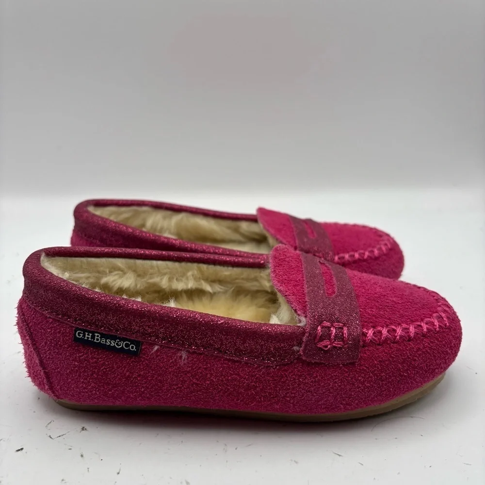 G.H Bass & Co. Pink Bass Fur-Lined Kids Slipper Moccasins Size 11